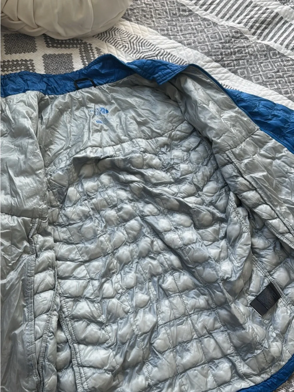 FLAW The North Face Thermoball Jacket Blue Quilted Packable *Burn Holes*